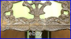 Early 20th Century Bronze Art Deco Green Slag Glass Table Lamp