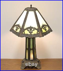 Early 20th Century Bronze Art Deco Green Slag Glass Table Lamp