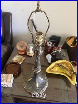 Early 20thc Leaded Slag Glass Lamp Blue Glass 25 Inch