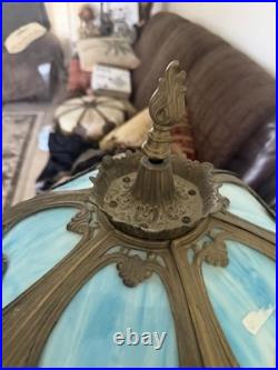 Early 20thc Leaded Slag Glass Lamp Blue Glass 25 Inch