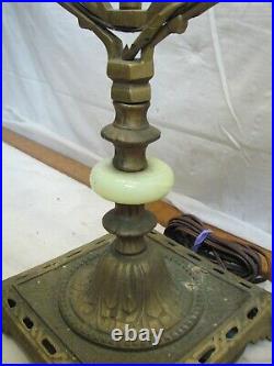 Early Art Deco/Nouveau Green Slag Glass Accent Table Lamp Light Cast Iron