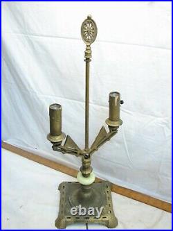 Early Art Deco/Nouveau Green Slag Glass Accent Table Lamp Light Cast Iron Early Art Deco/Nouveau Green Slag Glass Accent Table Lamp Light Cast Iron