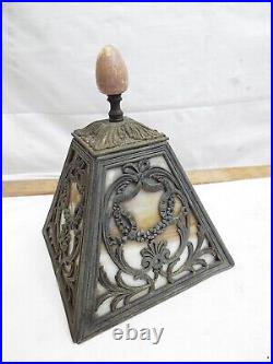 Early Slag Glass Shade Boudoir Lamp Victorian Panel Shade Table Light