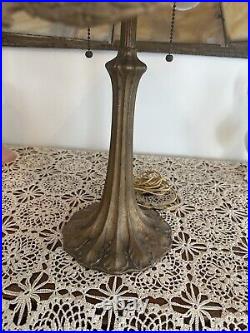 Edward Miller & Co. Table Lamp 1920's Beige Amber Filigree Slag Six Panels