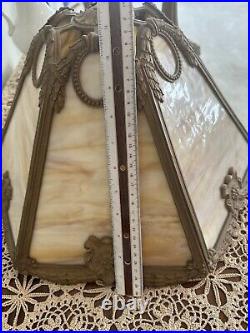 Edward Miller & Co. Table Lamp 1920's Beige Amber Filigree Slag Six Panels