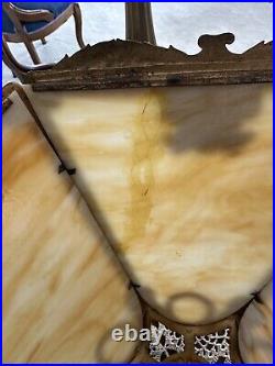 Edward Miller & Co. Table Lamp 1920's Beige Amber Filigree Slag Six Panels
