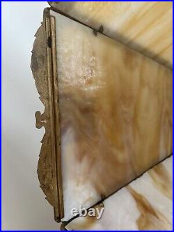 Edward Miller & Co. Table Lamp 1920's Beige Amber Filigree Slag Six Panels