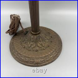 Edward Miller Slag Glass Table Lamp Art Nouveau Brass Filigree Green Finial