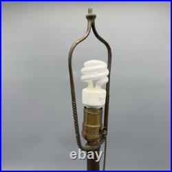 Edward Miller Slag Glass Table Lamp Art Nouveau Brass Filigree Green Finial