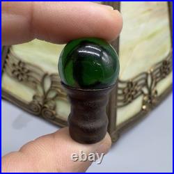 Edward Miller Slag Glass Table Lamp Art Nouveau Brass Filigree Green Finial