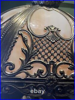 Edwardian Era Slag Glass Chaised Brass Lamps Stunning