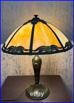 Eight Panel Slag Glass Table Lamp 23 Tall