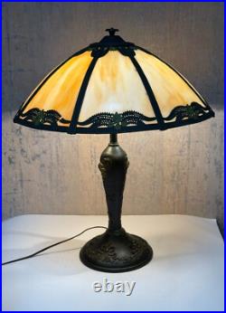 Eight Panel Slag Glass Table Lamp 23 Tall