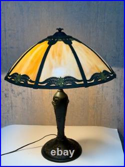 Eight Panel Slag Glass Table Lamp 23 Tall