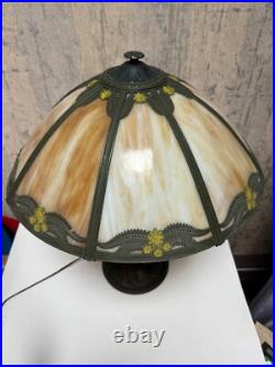 Eight Panel Slag Glass Table Lamp 23 Tall