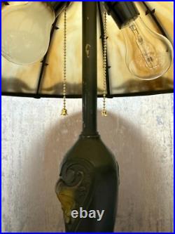 Eight Panel Slag Glass Table Lamp 23 Tall