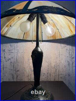 Eight Panel Slag Glass Table Lamp 23 Tall