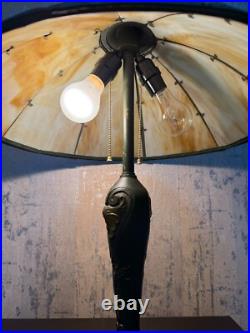 Eight Panel Slag Glass Table Lamp 23 Tall