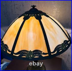 Eight Panel Slag Glass Table Lamp 23 Tall