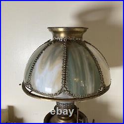 Elegant Circa 1886 Bradley + Hubbard Slag Glass Oil lamp With Brass Base
