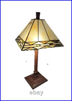 Elegant Tiffany Style Slag Glass Table Lamp, Pull Chain Dual Lights, Bronze 20