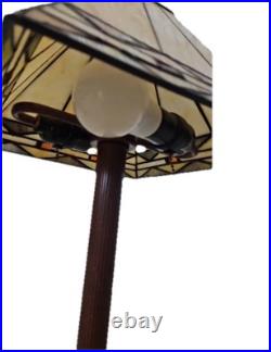 Elegant Tiffany Style Slag Glass Table Lamp, Pull Chain Dual Lights, Bronze 20