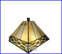 Elegant Tiffany Style Slag Glass Table Lamp, Pull Chain Dual Lights, Bronze 20