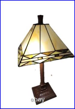 Elegant Tiffany Style Slag Glass Table Lamp, Pull Chain Dual Lights, Bronze 20