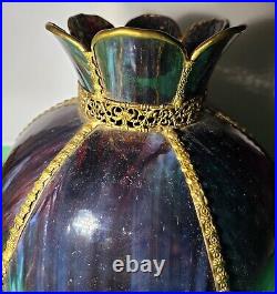 Elegant Vintage Brass and Slag Glass Lamp Shade 12.2