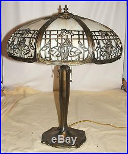 Empire Slag Glass Panel Lamp with Floral Filigree