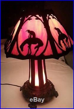 End of trail slag glass table lamp. Western. Indian. Equestrian. Antique
