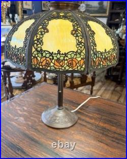 Estate Original Antique Handel Rose Overlay Stained Slag Glass Table Lamp # 559