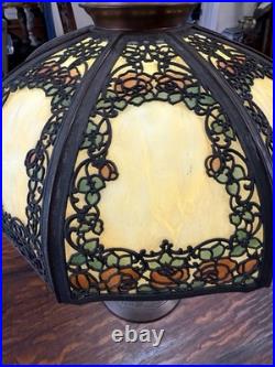 Estate Original Antique Handel Rose Overlay Stained Slag Glass Table Lamp # 559