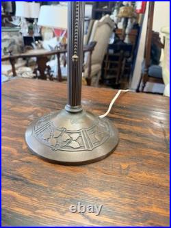 Estate Original Antique Handel Rose Overlay Stained Slag Glass Table Lamp # 559