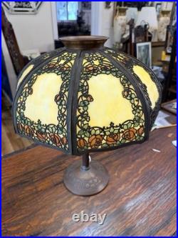 Estate Original Antique Handel Rose Overlay Stained Slag Glass Table Lamp # 559