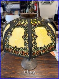 Estate Original Antique Handel Rose Overlay Stained Slag Glass Table Lamp # 559