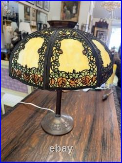 Estate Original Antique Handel Rose Overlay Stained Slag Glass Table Lamp # 559