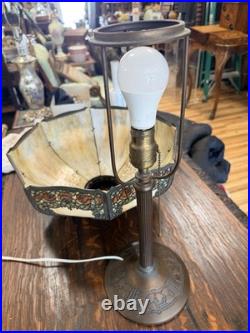 Estate Original Antique Handel Rose Overlay Stained Slag Glass Table Lamp # 559