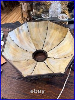 Estate Original Antique Handel Rose Overlay Stained Slag Glass Table Lamp # 559