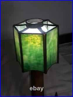 Excellent Trench Art Lamp With Excellent Arts & Crafts Slag Glass & Brass Shade