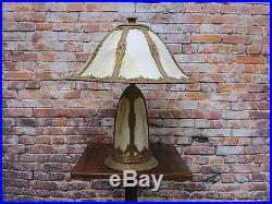 Exceptional Antique Bent Slag Glass Lamp with Lighted Base Handel Miller B&H Era