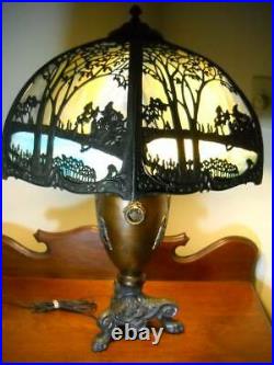 Exceptional Bent Slag Glass Art Nouveau Lamp 26 1/2 Handel Miller B & H Era