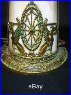 Exceptional Bent Slag Glass Art Nouveau Lamp Lighted Base Handel Miller B&H Era