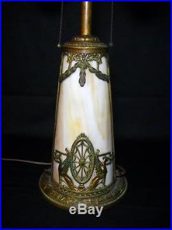 Exceptional Bent Slag Glass Art Nouveau Lamp Lighted Base Handel Miller B&H Era