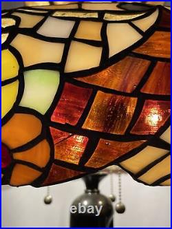 Extra Large Vtg Arts & Crafts Slag Stained Glass Lamp Shade Floral Tiffany Style