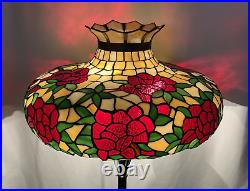 Extra Large Vtg Arts & Crafts Slag Stained Glass Lamp Shade ROSES Tiffany Style