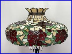 Extra Large Vtg Arts & Crafts Slag Stained Glass Lamp Shade ROSES Tiffany Style