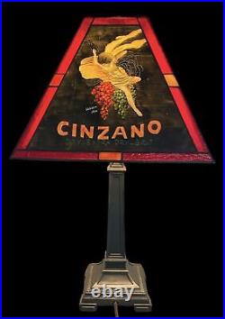Extraordinary Full-Sized 22 1/2 Inch Slag Stained Glass Cinzano Table Desk Lamp