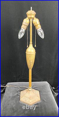 Extremely Rare Signed Pittsburgh Art Nouveau Red Bent Slag Glass Lamp Circa 1910