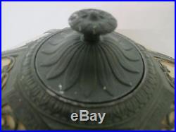 Fantastic C. 1900 Arts And Crafts Slag Glass Lamp With Original Green Patina